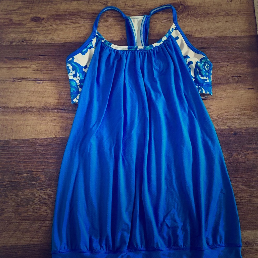 Lululemon No Limits Tank Blue and White